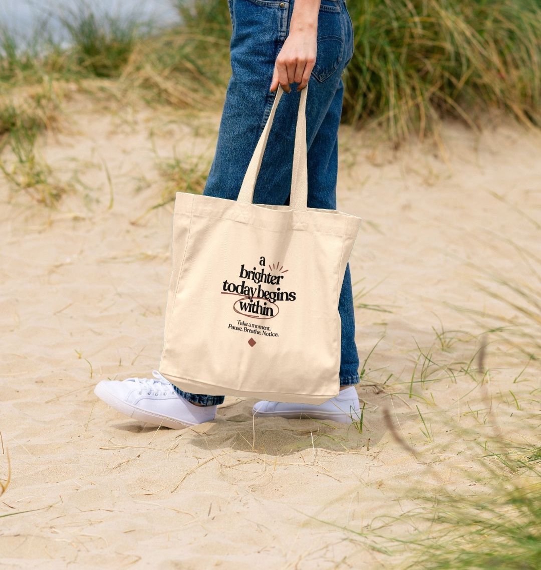 Brighter today beige tote